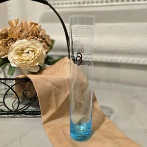 Vintage Light Blue & Clear Floral Etched Bud Vase 9 1/2 Tall